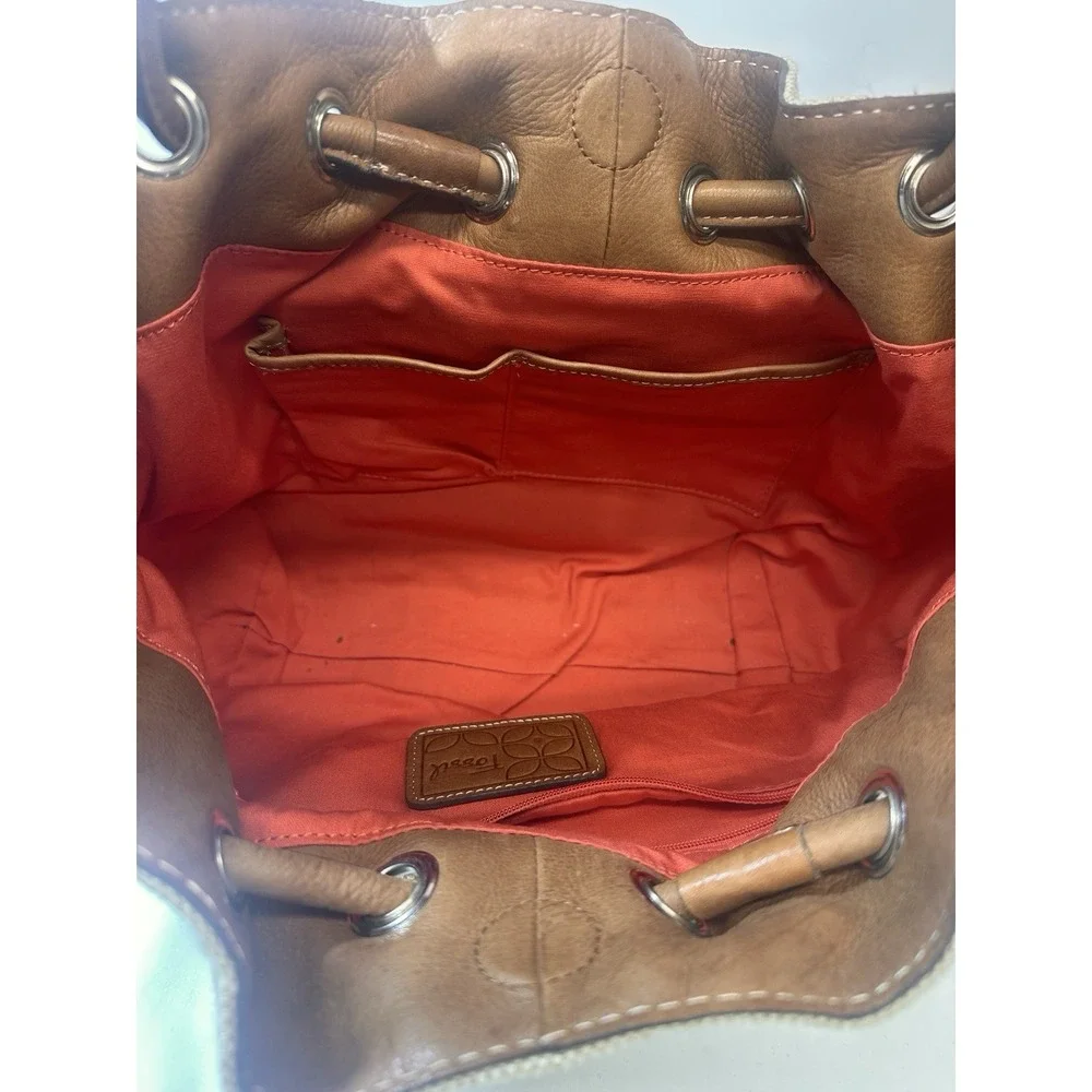 Fossil Colorful Satchel Boho Tote Purse Denim And Leather Unique‎ ❤️